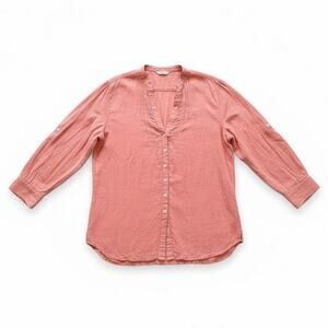 Holistia Coral Pink Organic Cotton Long Sleeve Tunic Blouse Boho Relaxed Large